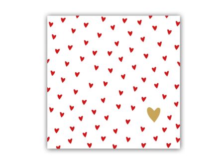 Serviette Little Hearts 33x33cm rood/goud 20 stuks