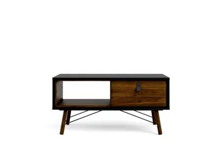 Table basse Ry 102x49cm - décor - noir mat & noyer