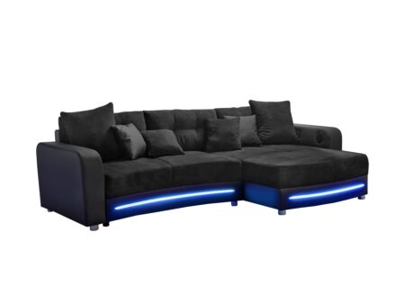 Hoeksalon Laredo 322x190cm - lederlook/stof - zwart met LED-verlichting
