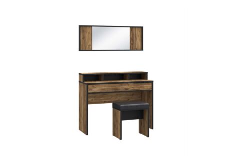 Make-up tafel Jabim met spiegel 110cm - meubelplaat - alpine picea/zwart