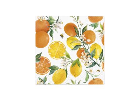Serviette Citrus with bees 33x33cm - papier - multicolor - 20 stuks