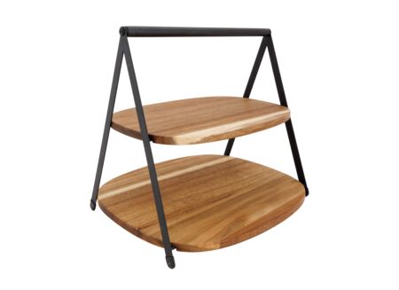 Serveertoren 2 niveaus 28,5x25,5cm - acacia hout - zwart/bruin