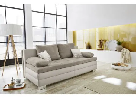 Zetelbed Lincoln 2 persoons stof lederlook taupe beige