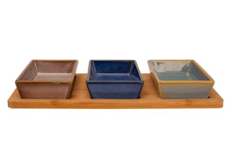 Serveerplank met 3 cups 31x14,5cm