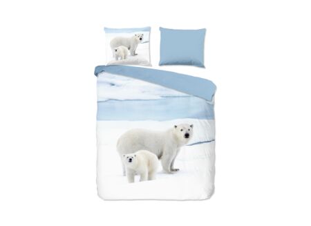 Dekbedovertrek Care 220x200cm - flanel - blauw/wit