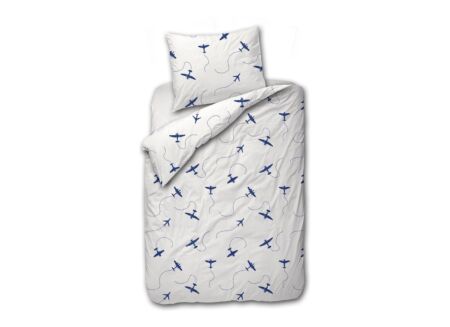 Dekbedovertrek Airplane 140x200/220cm - katoen - wit & blauw