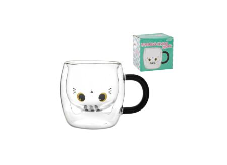 Mok Latte White Cat - glas - transparant