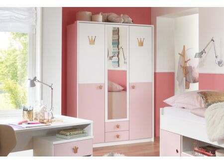 Kleerkast Cindy 139cm - decor - roze/wit