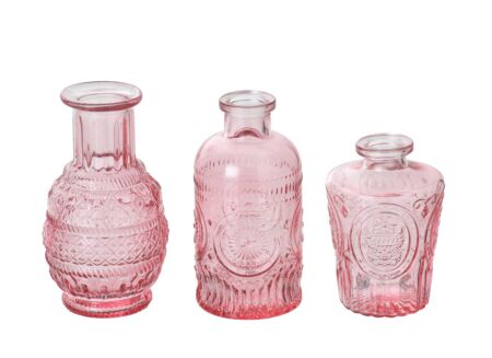 Vaas Soliflore set van 3 - glas - roze