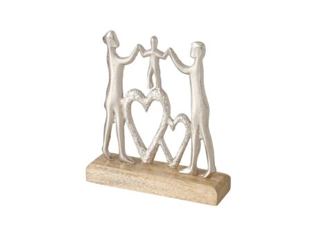 Figuur Family H20cm - aluminium/mango hout - zilver/naturel