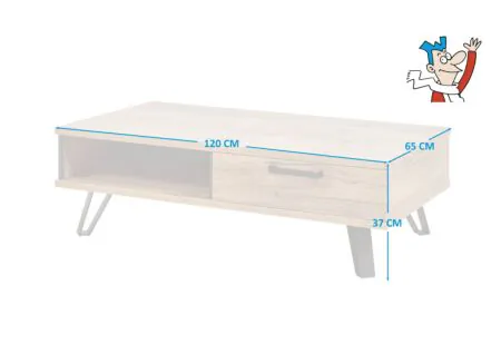 Dimensions - Table basse Neto 120x65cm - décor - chêne scarlet