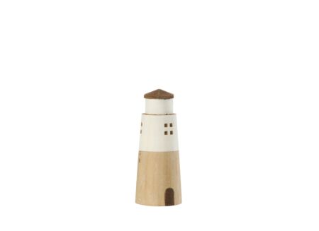 Deco Vuurtoren H19cm - paulownia hout - naturel & wit