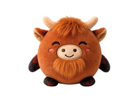 Kussen Squishy Highland Cow Ø13cm - stof - bruin