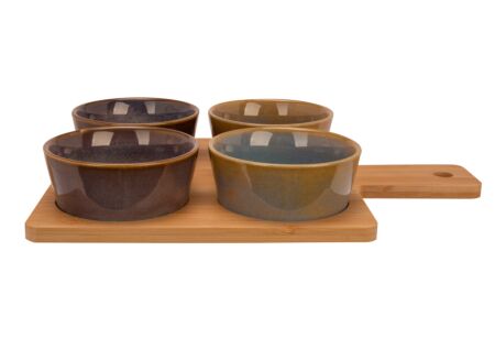 Serveerplank met 4 kommen 31x21,5cm