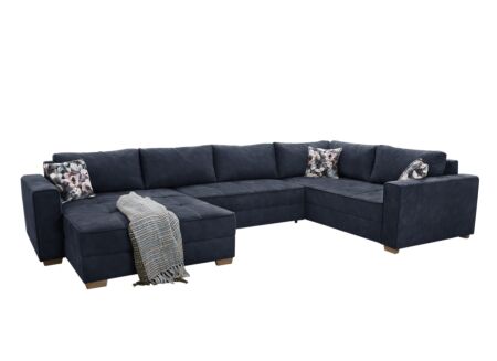 Hoeksalon Brixen 379x227cm - stof - blauw met bedfunctie