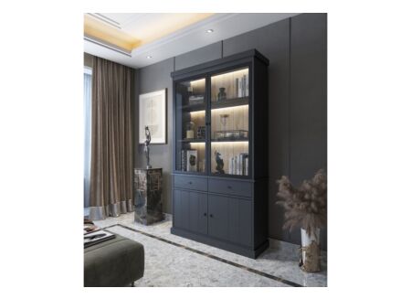 Vitrinekast Valencia 124cm - melamine - zwarte eik