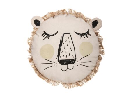 Kussen Leeuw 44x44cm - katoen - beige wit