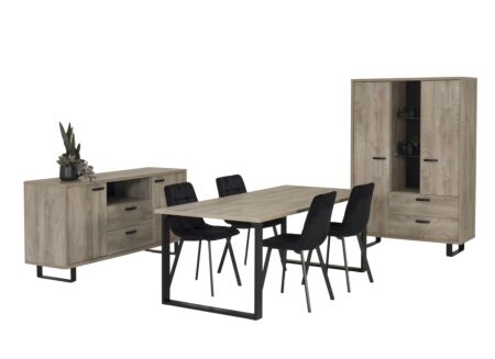 Eetkamer Como 2 met 4 stoelen Runner - tafel 200x95cm - dressoir 170cm - kast 120cm