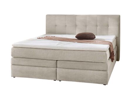 Boxspring Amy 180x200cm - stof - greige met opbergruimte
