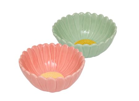 Kom Bloemen 15x7cm - stoneware - roze & groen