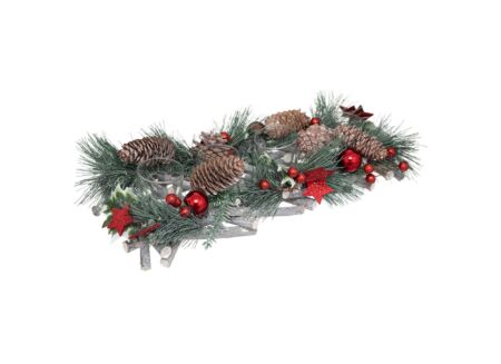 Theelichthouder Kerststukje 4 theelichten H8cm groen/rood