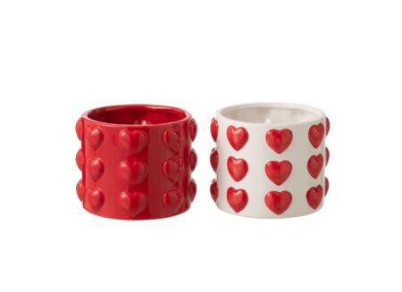 Bloempot Harten H11cm - keramiek - rood & wit
