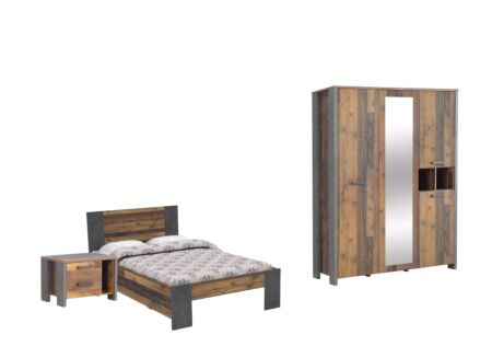 Kinderkamer Clif met 3-deurskast - bed 120x200cm - oldwood