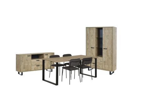 Eetkamer Como 1 met 4 stoelen Epoca antraciet - tafel 170x95cm - dressoir 170cm - kast 120cm