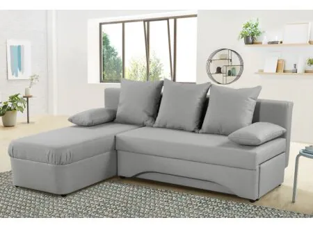 Hoeksalon Polaris 191x143cm met slaapfunctie - stof - grijs