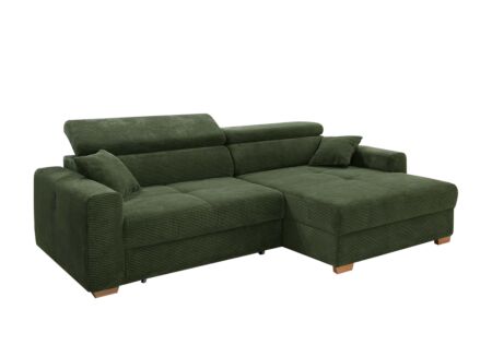 Hoeksalon Slider 279x186cm - ribcord stof - groen met bedfunctie