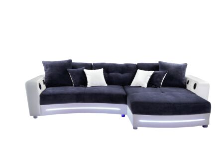 Hoeksalon Laredo 322x190cm - lederlook/stof blauw wit met LED-verlichting