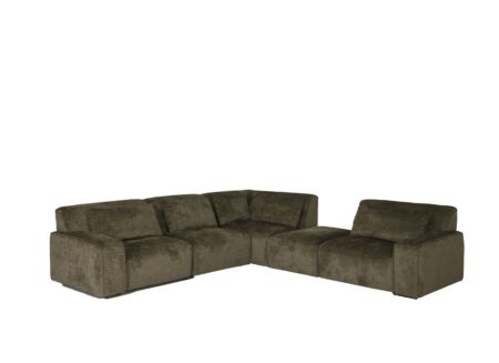 Hoeksalon Luras 316x315cm - stof - army met poef
