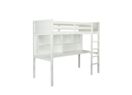 Hoogslaper Titania 90x200cm met bodem en bureau - massief den 
 - wit