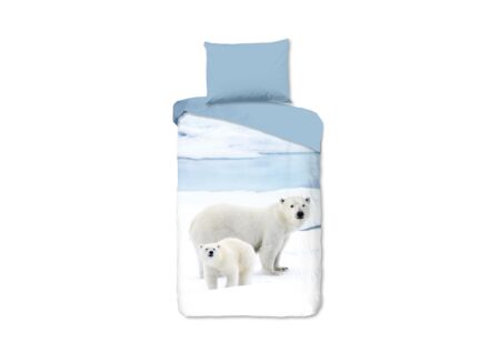 Dekbedovertrek Care 140x220cm - flanel - blauw/wit