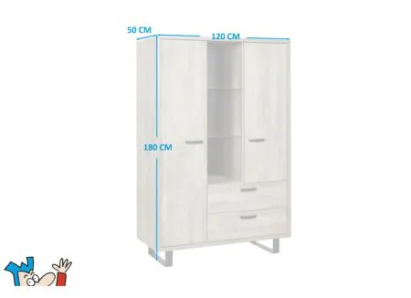 Dimensions - Armoire Como 2 120cm - mélamine - chêne humus