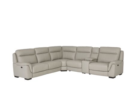 Hoeksalon May 289x321cm - leder - grijs beige met relax en middenarmsteun