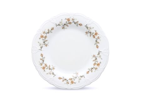 Bord Retro Brown Flower Ø32cm - porselein - wit