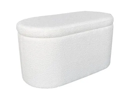 Pouf Suzanna avec rangement 82x42cm tissu blanc - Pouf Suzanna avec rangement 82x42cm bouclé blanc