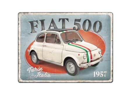 Plakkaat Fiat 500 Turin Italia 40x30cm - metaal - meerkleurig