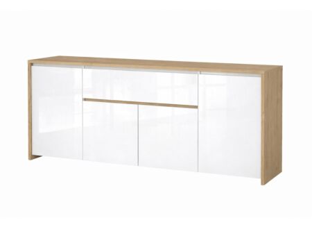 Dressoir Next 197cm - melamine - glanzend wit & jackson hickory