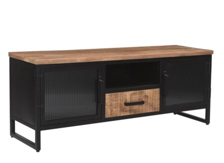 Tv-meubel June 140cm - mango massief & metaal - zwart & bruin