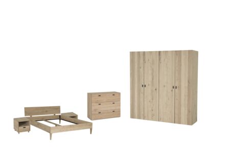 Slaapkamer Holmes met bed 160x200cm - MDF en eik fineer  - kleerkast 200cm