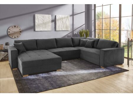 Hoeksalon Brixen 379x227cm - ribfluweel - grijs met bedfunctie