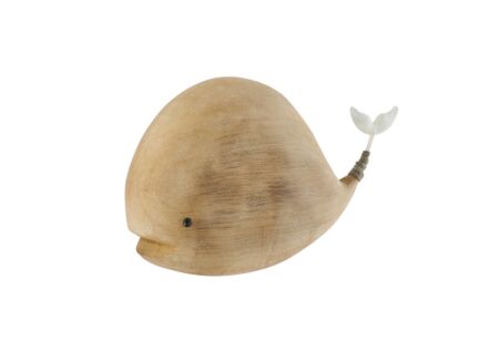 Déco Baleine H13,5cm - bois paulownia - naturel & blanc