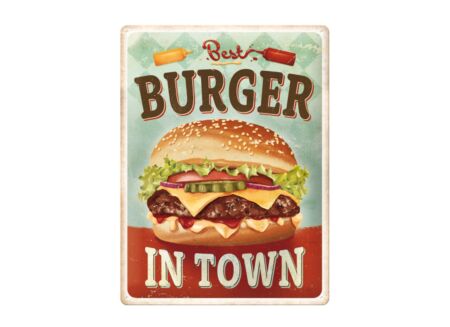 Plakkaat Best Burger In Town 40x30cm - metaal - meerkleurig