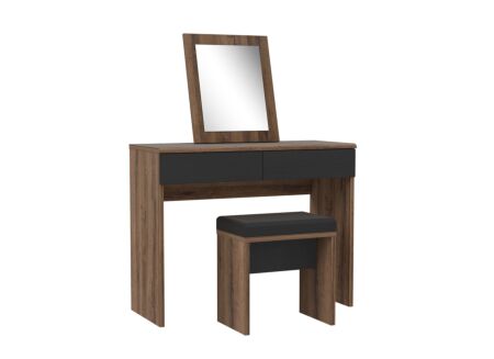 Make-up tafel Dolce met spiegel 100x42x132cm - meubelplaat - mud oak/black oak