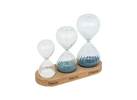 Zandloper met plateau H14cm - paulownia massief & glas - multicolor set van 3