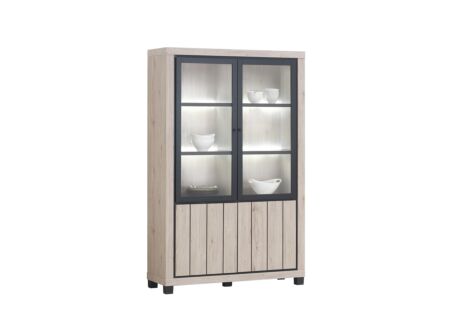 Vitrinekast Eureka 133cm - decor - natural oak/black