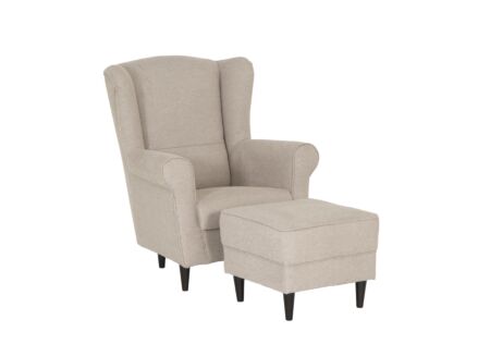 Fauteuil Charlot 88x82x104cm - stof - beige met poef