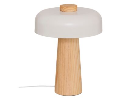 Tafellamp Champignon Pola H35cm E27 - hevea & staal - wit & naturel